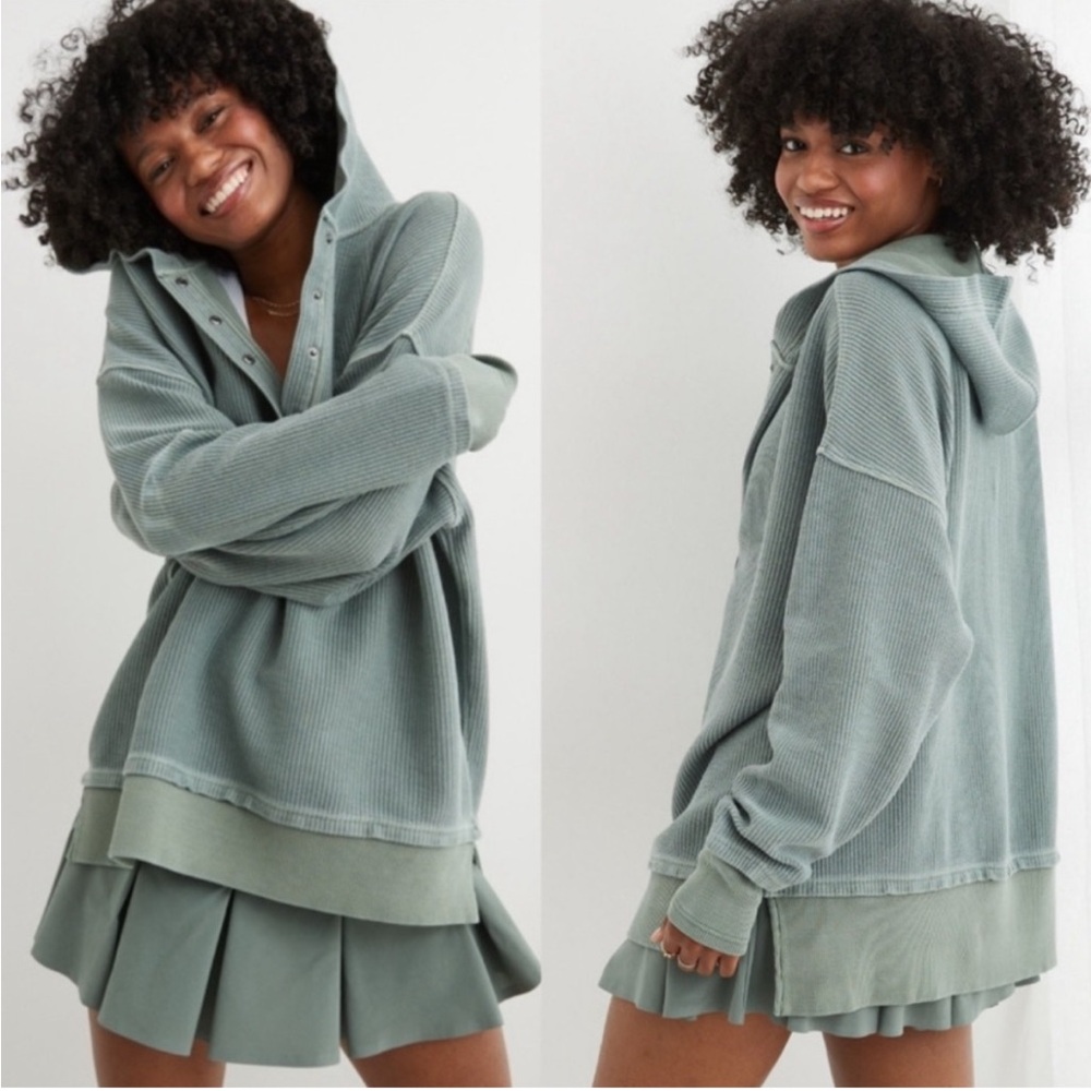 Aerie Textured Henley Hoodie